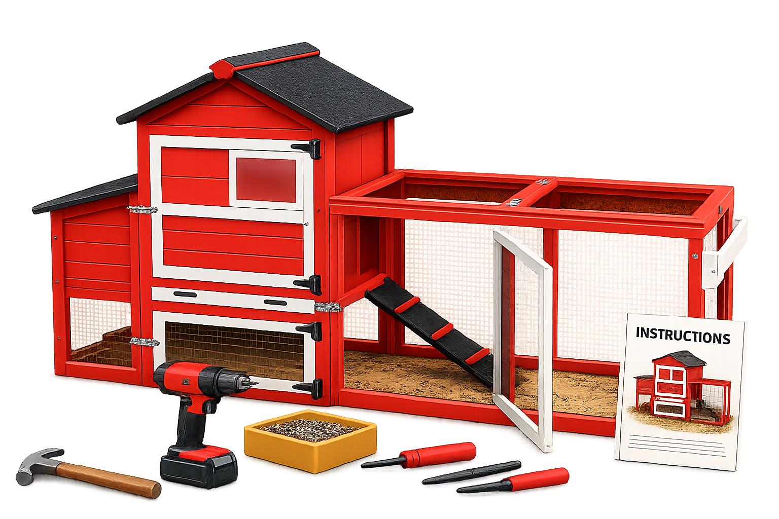 Red coop with tools